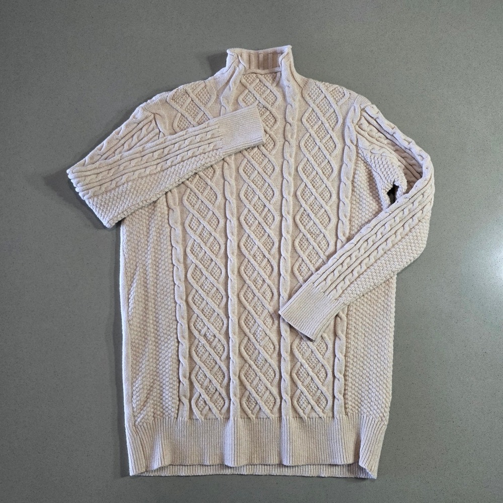 PrettyGuide Women Cream Beige Cable Knit Turtleneck Sweater Size S Long Sleeve